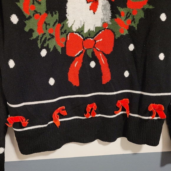 Xhilaration Christmas Cat Wreath and Bows Sweater Size XL - Picture 3 of 11